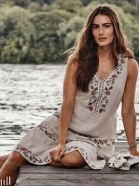 J. Jill Endless Summer Embroidered Linen Blend Midi Dress S Cottagecore